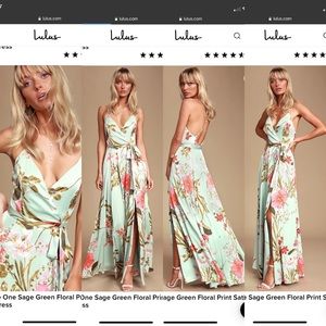 Lulus sage green floral print satin maxi dress